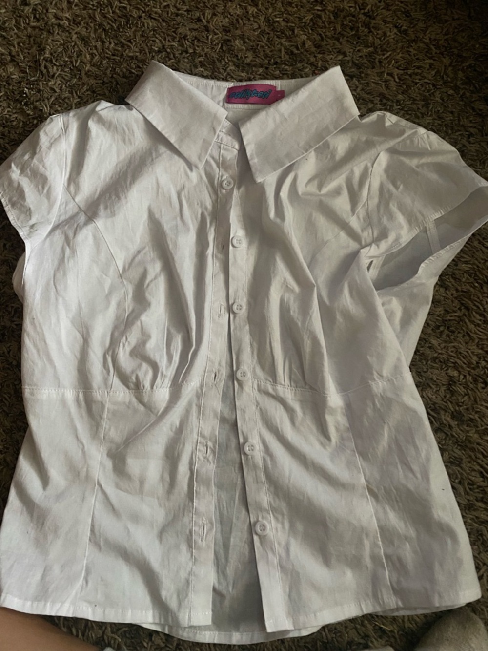 Edikted White Short Sleeve Button-Up Blouse